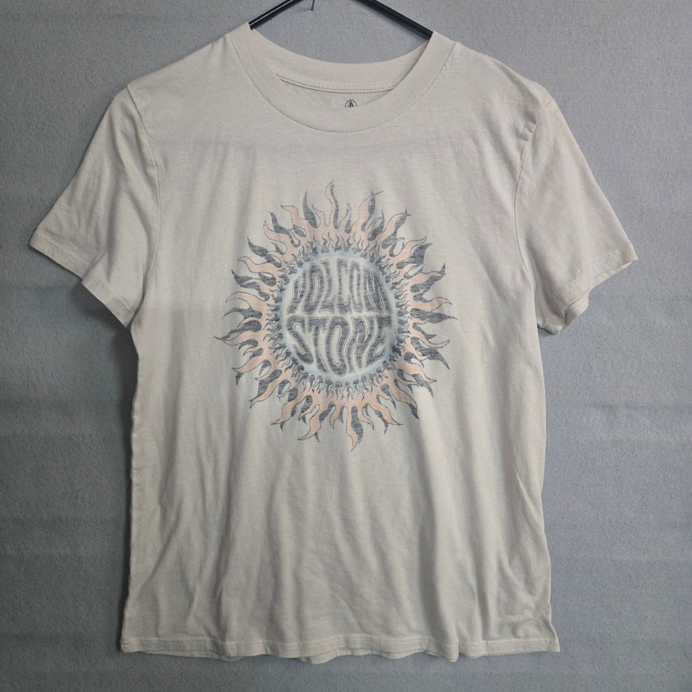 Volcom Stone Sun Graphic Tee Off White Cream Psycho Sun T-Shirt‎ Size M Boho